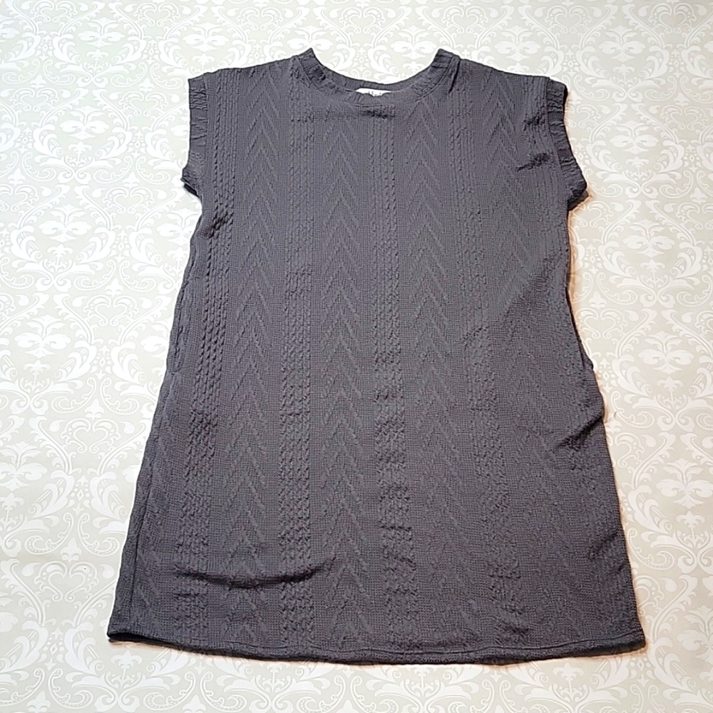 Gray Knit Short Sleeve Sweater Dress